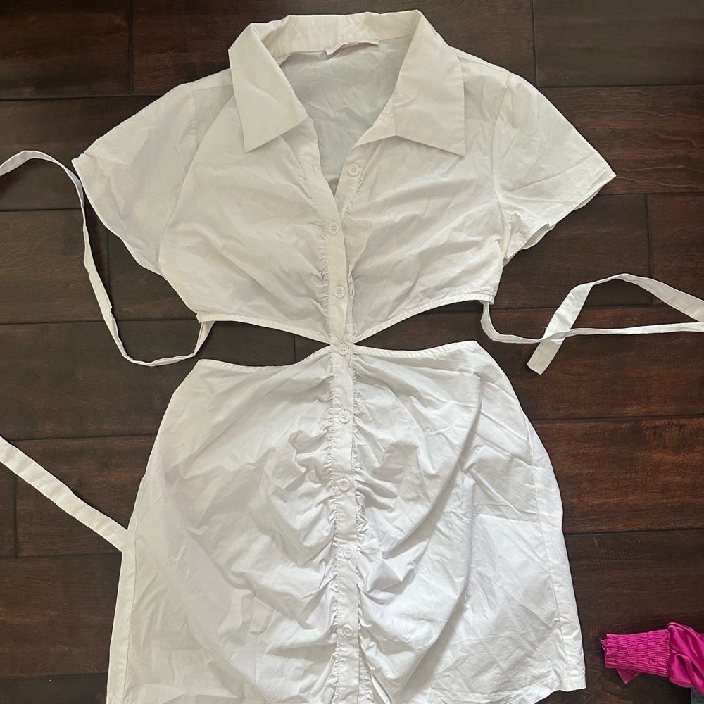 Olivialious White Button-Up Cutout Dress